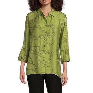 Ali Miles woven button-front tunic Green Embroidered Size 1X